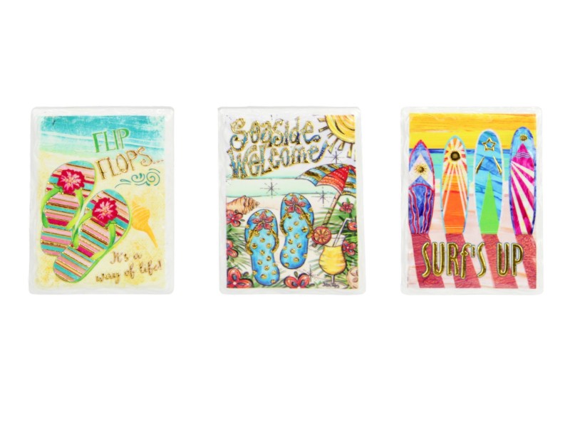 6X8CM BEACH W/GOLD WORDING MAGNETS 3 ASS