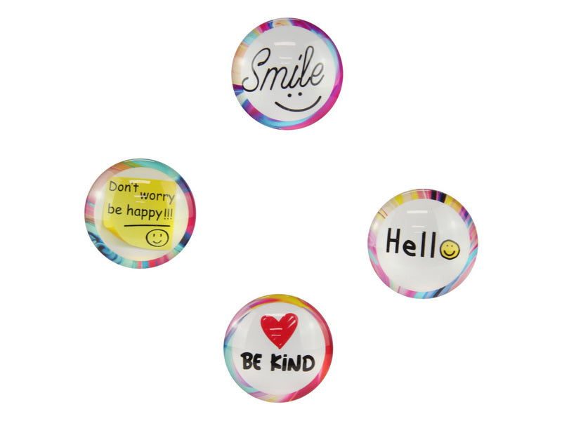 Glass dome magnet with happy design assorted
