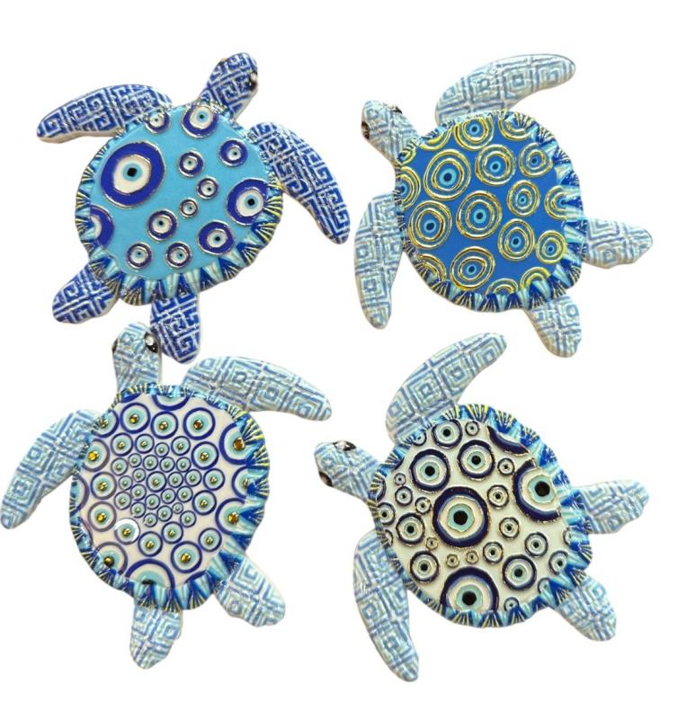 Turtle magnet with blue and gold finish 8cm