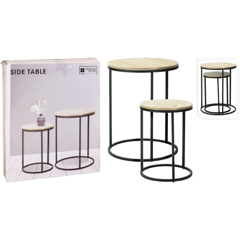 set of two metal side tables with MDF tops