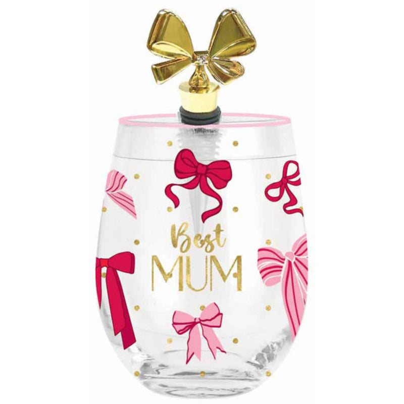 Stemless wine glass with matching stopper for Mum