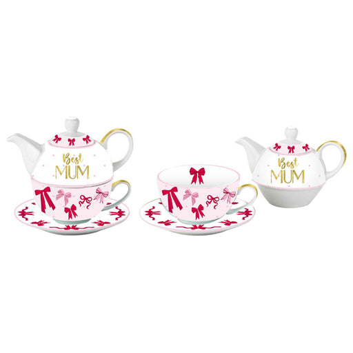 Porcelain stacking teapot and cup set for Mum
