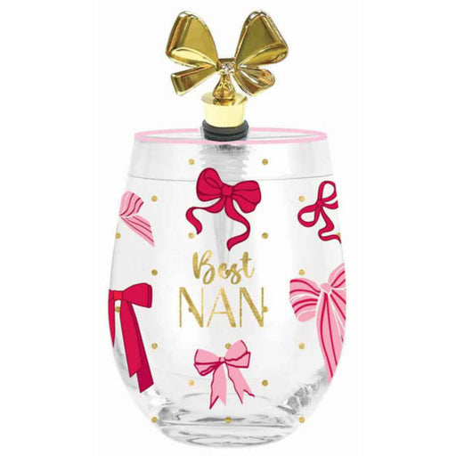 Stemless wine glass and stopper set for Nan