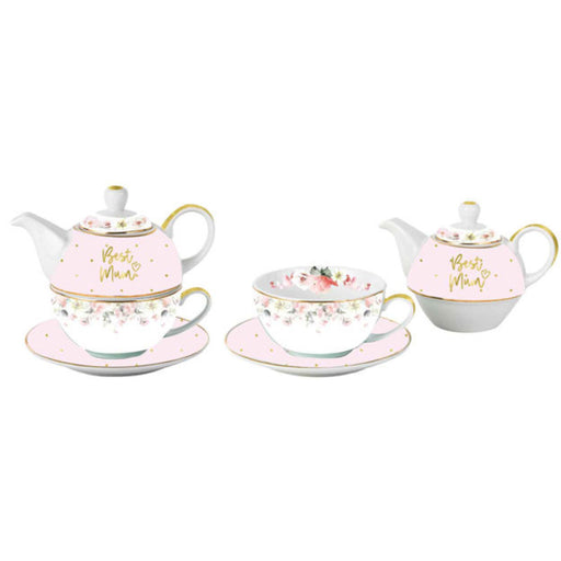 Porcelain stacking teapot and cup set for Mum