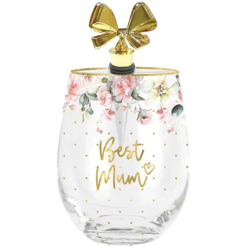 Stemless wine glass and stopper set for Mum
