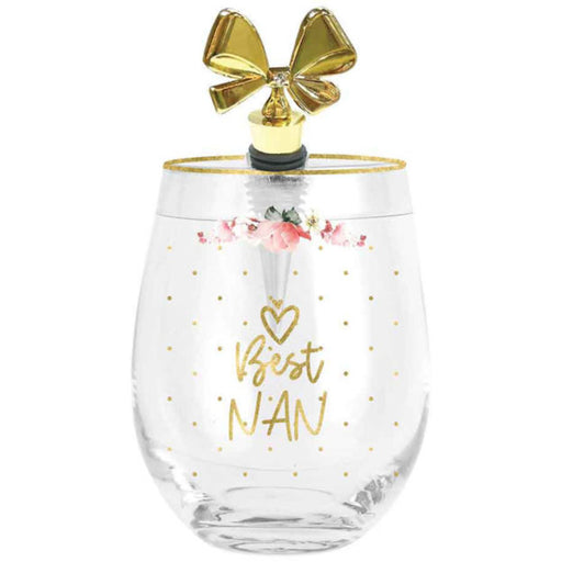 Stemless wine glass and stopper set for Nan