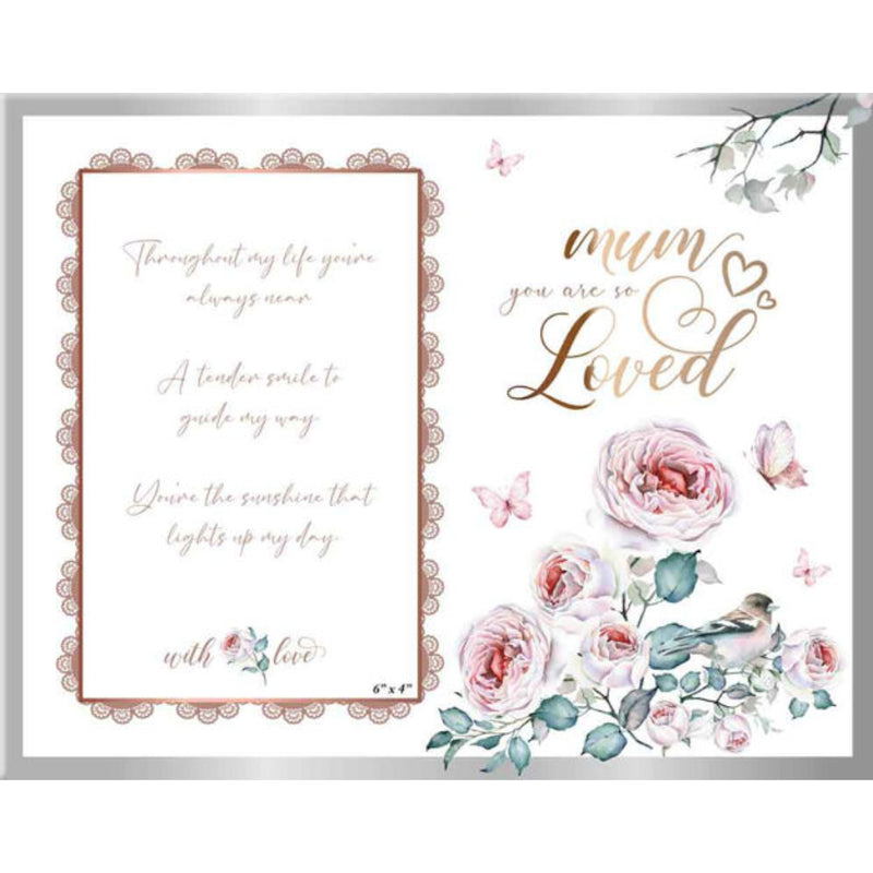 Glass photo frame with soft rose design for Mum measuring 18x19cm