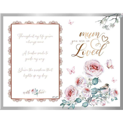 Glass photo frame with soft rose design for Mum measuring 18x19cm