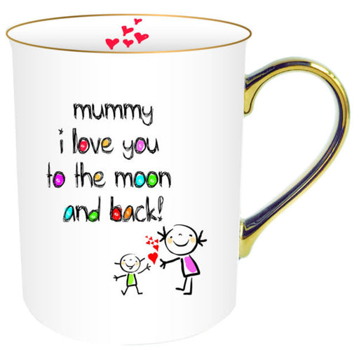Ceramic mug for Mummy with crayon style text and a gold handle