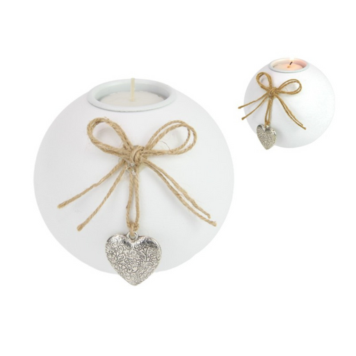 Ronis MDF Candle Holder with Silver Heart 10cm White