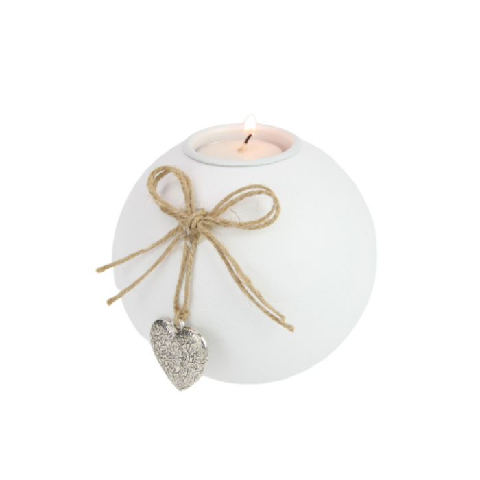 Ronis MDF Candle Holder with Silver Heart 10cm White