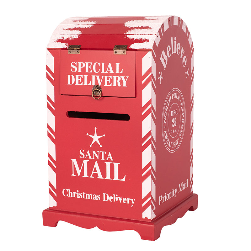 Traditional festive red Christmas post box made of MDF 23x23x38cm