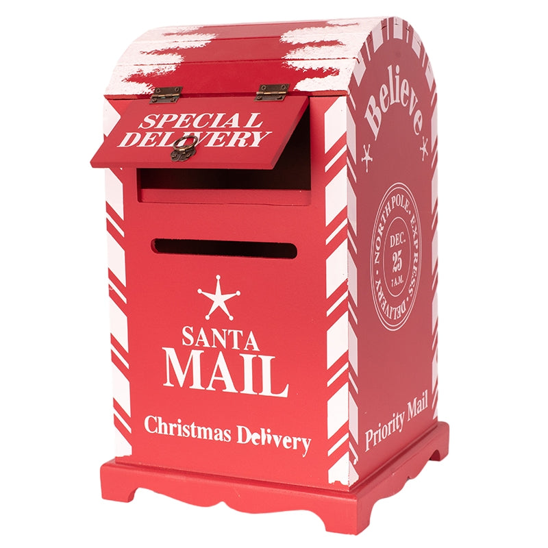 Traditional festive red Christmas post box made of MDF 23x23x38cm