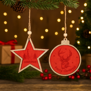 Festive MDF ornaments with champagne glitter for Christmas tree décor 9.8x9.3cm