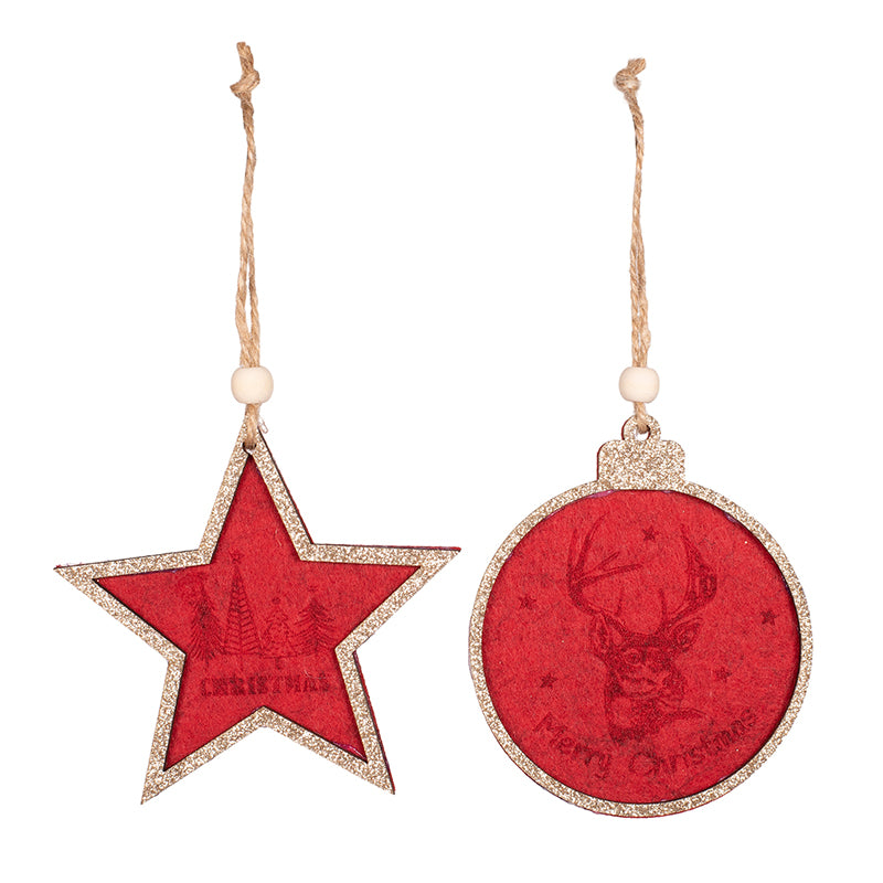 Festive MDF ornaments with champagne glitter for Christmas tree décor 9.8x9.3cm