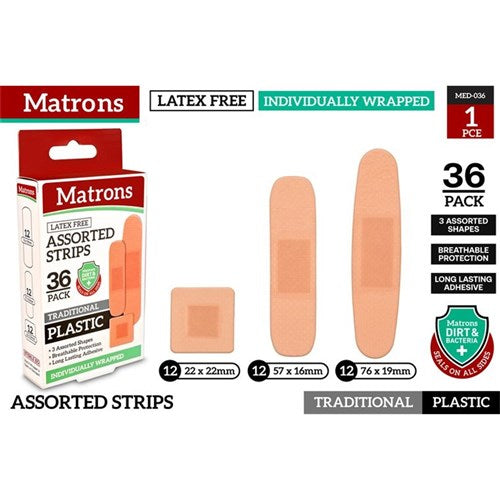 3 sizes of plastic adhesive bandages