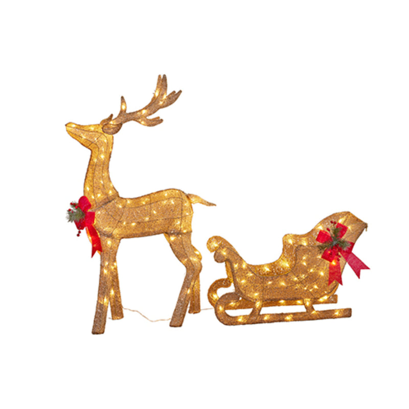 Ronis Christmas Sleigh & Reindeer with Lights 148cm