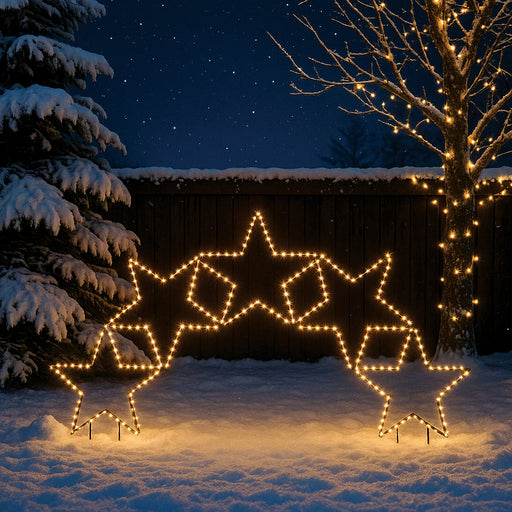 Warm white star shaped garden arch light