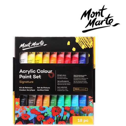 MM Acrylic Colour Paint Set 18pc x 36ml tubes assorted colours for canvas painting and crafts