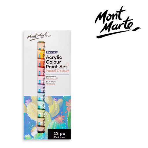 MM Acrylic Colour Pastel Colours set with 12 x 36ml acrylic paint tubes in soft pastel shades
