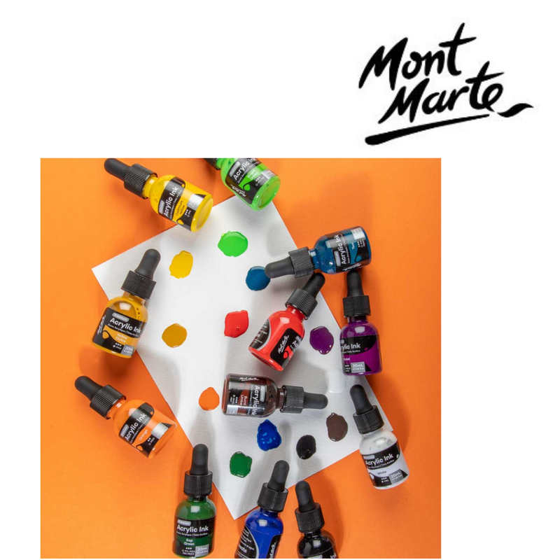 MM Acrylic Ink set 12pc x 20ml – twelve bottles of fluid acrylic inks for mixed media, illustration, calligraphy and airbrushing