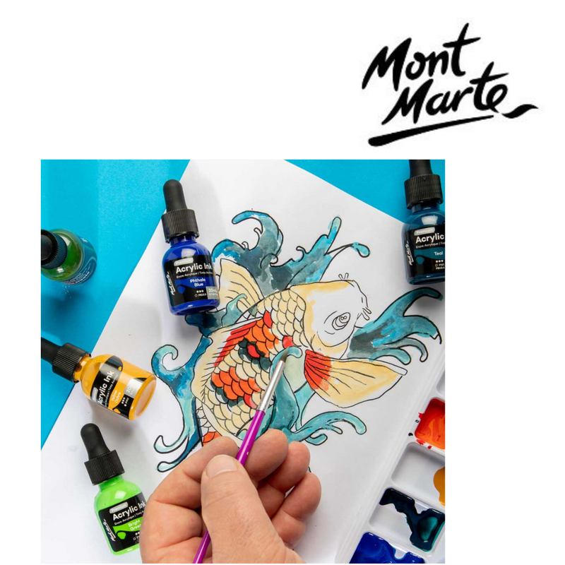 MM Acrylic Ink set 12pc x 20ml – twelve bottles of fluid acrylic inks for mixed media, illustration, calligraphy and airbrushing