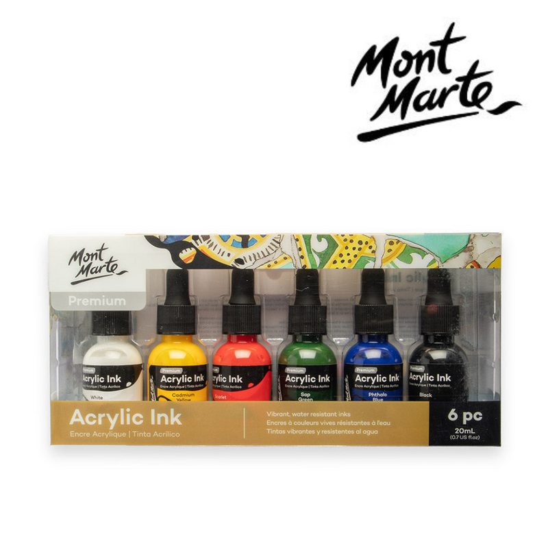 MM acrylic ink bottles 6 pack 20ml for fluid effects, detailing and creative projects