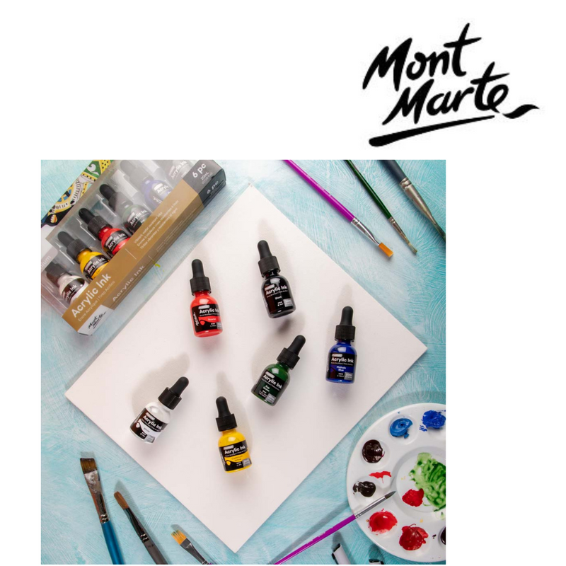 MM acrylic ink bottles 6 pack 20ml for fluid effects, detailing and creative projects