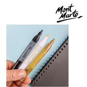 Mont Marte (MM) Dual Tip Acrylic Paint Pens Gold 2pc — opaque water-based acrylic paint markers with broad and fine tips for multi-surface craft and lettering – thumbnail