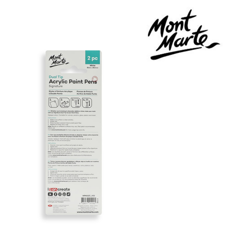 MM Acrylic Paint Pens Dual Tip White 2pc set for bright highlights, lettering and craft projects