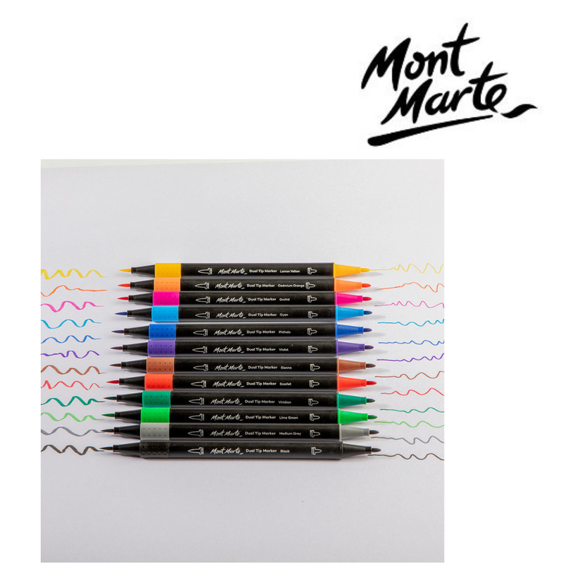 MM Dual Tip Markers Brush Bullet 12pc set with brush tip and bullet tip markers for hand lettering, journaling, colouring and outlining.