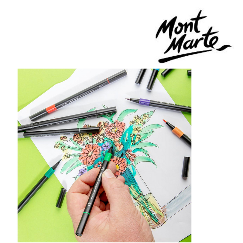 MM Dual Tip Markers Brush Bullet 12pc set with brush tip and bullet tip markers for hand lettering, journaling, colouring and outlining.