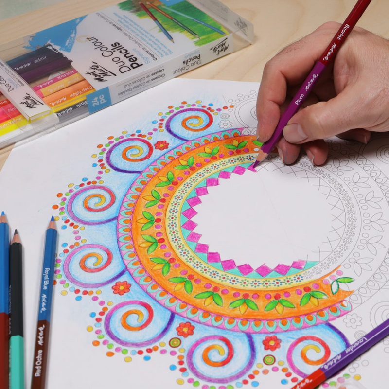 MM Duo Colour Pencils 24pc set – double-ended coloured pencils with 48 colours for drawing, shading and colouring