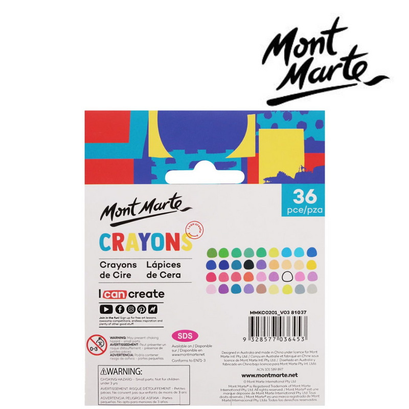 MM Crayons 36pce assorted colour pack for kids colouring, school projects and craft activities