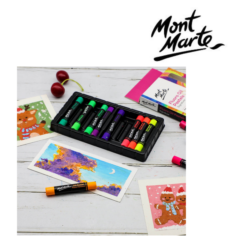 MM Fluoro Oil Pastels 12-piece set of bright fluorescent colours for colouring, blending, and poster art.
