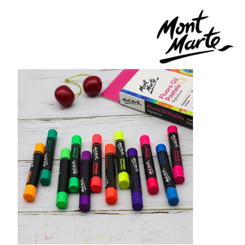 MM Fluoro Oil Pastels 12-piece set of bright fluorescent colours for colouring, blending, and poster art.