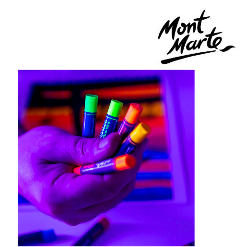 MM Fluoro Oil Pastels 12-piece set of bright fluorescent colours for colouring, blending, and poster art.