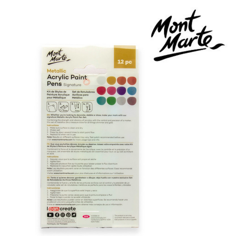 MM broad tip metallic acrylic paint pen set 12pc for rocks, wood, canvas and posters