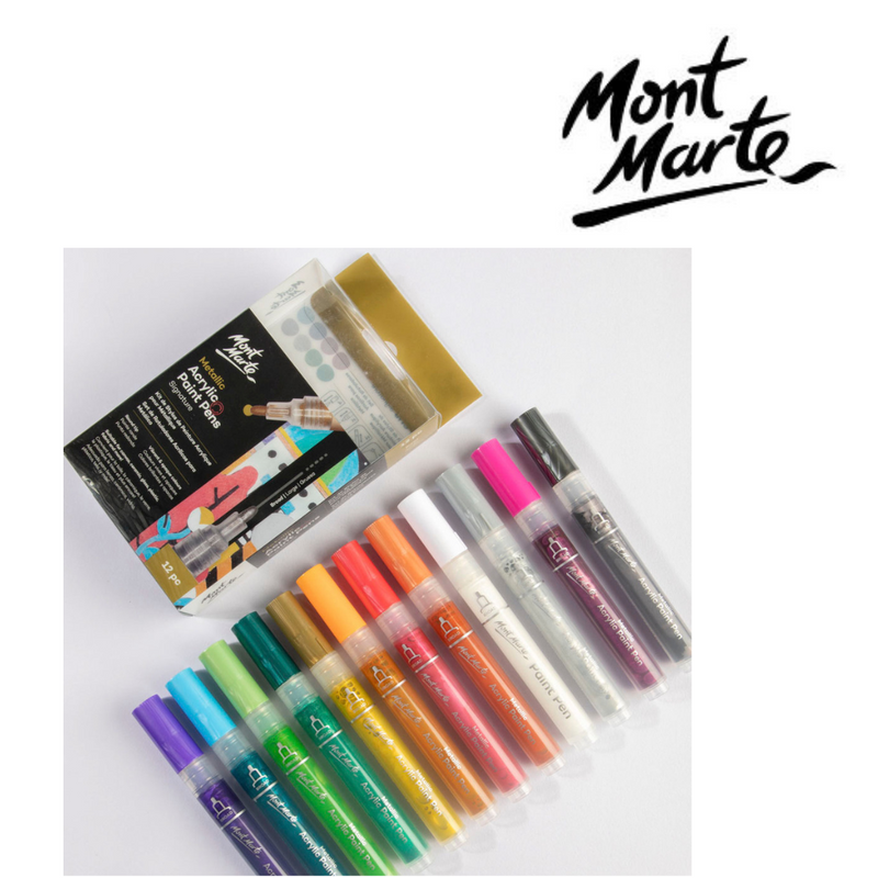 MM broad tip metallic acrylic paint pen set 12pc for rocks, wood, canvas and posters