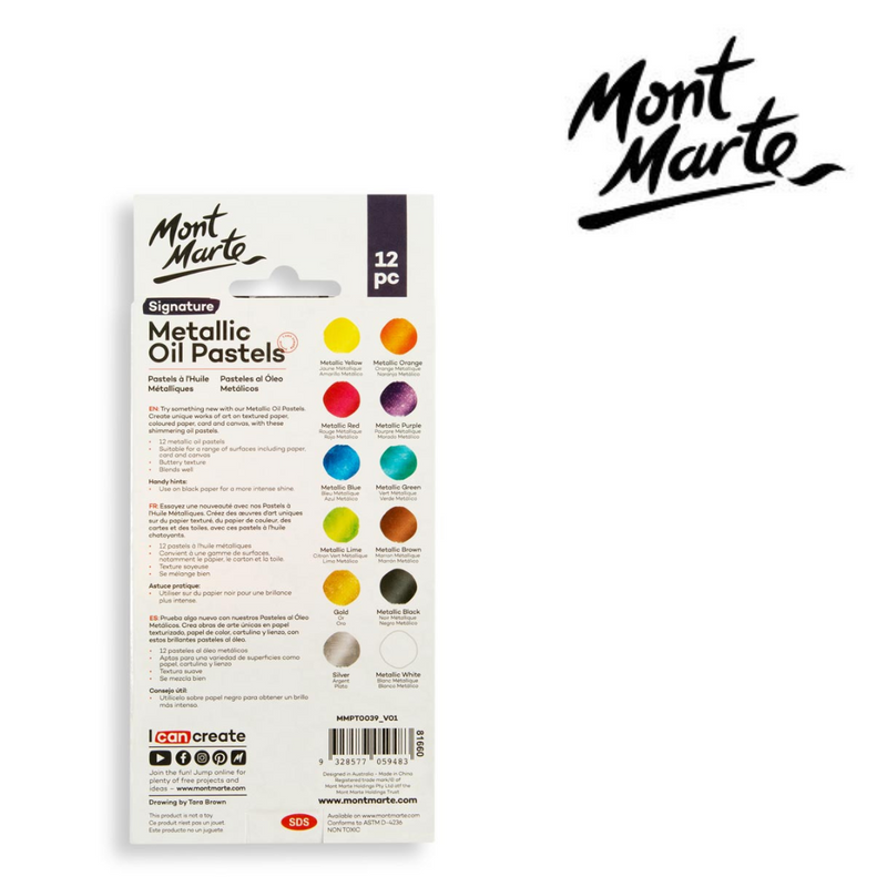MM Metallic Oil Pastels 12pc shimmer pastel crayons for drawing, highlights and crafts