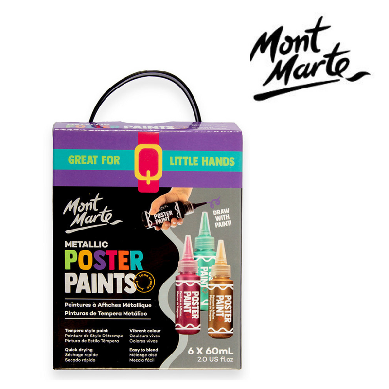 MM Metallic Poster Paint Set 6pc x 60ml shimmer paints for school projects and crafts