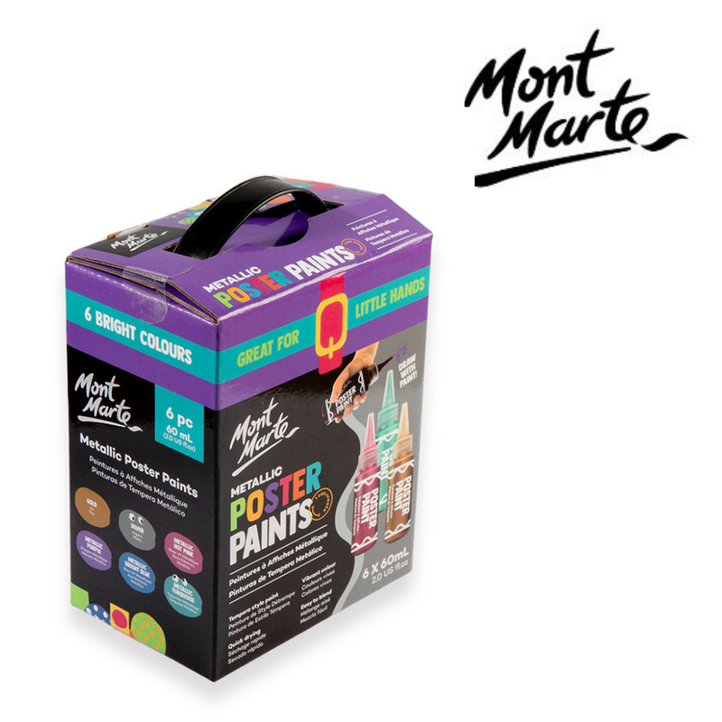 MM Metallic Poster Paint Set 6pc x 60ml shimmer paints for school projects and crafts