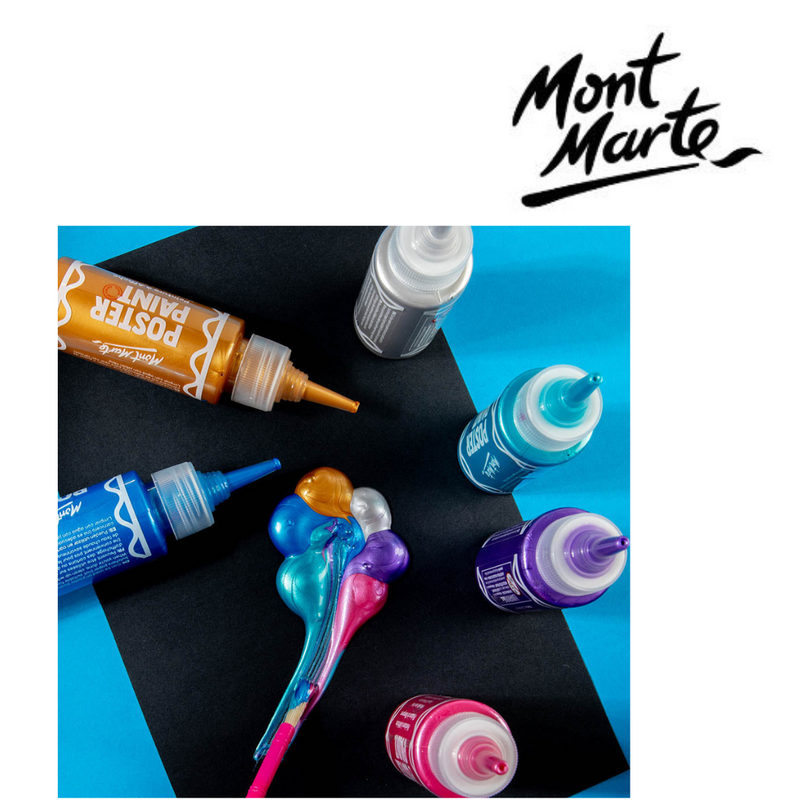 MM Metallic Poster Paint Set 6pc x 60ml shimmer paints for school projects and crafts