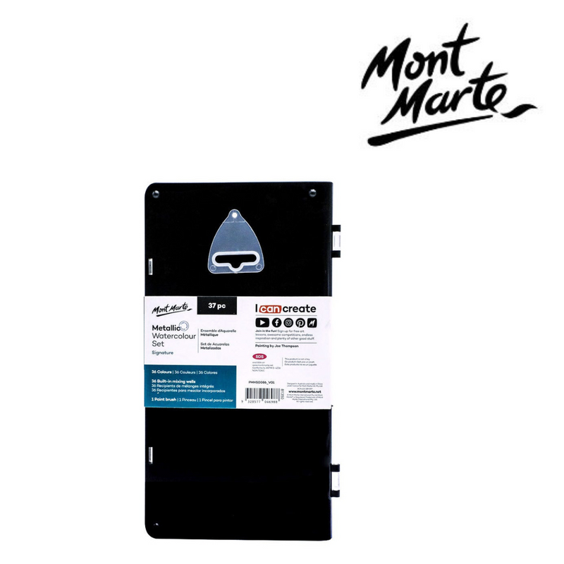 MM Metallic Watercolour Cake Set 37pc with assorted shimmering metallic watercolour cakes for painting and craft projects.