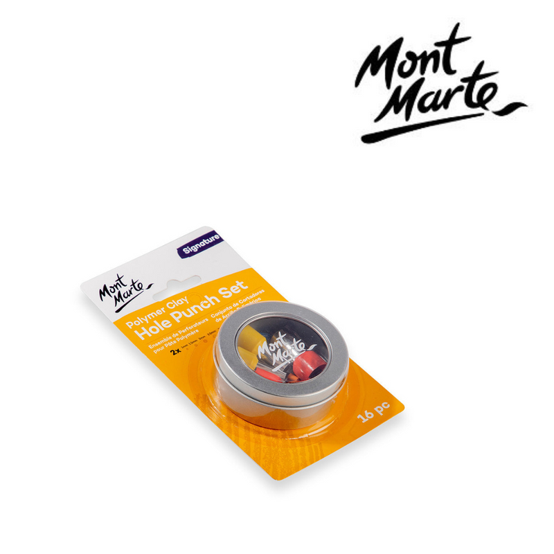 MM Polymer Clay Hole Punch Set 16pc with assorted punch sizes for making clean holes in polymer clay earrings, charms, and jewellery pieces.