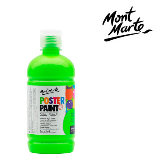 MM Poster Paint 500ml Fluoro Green – large bottle of bright fluorescent green poster paint for school posters and craft projects