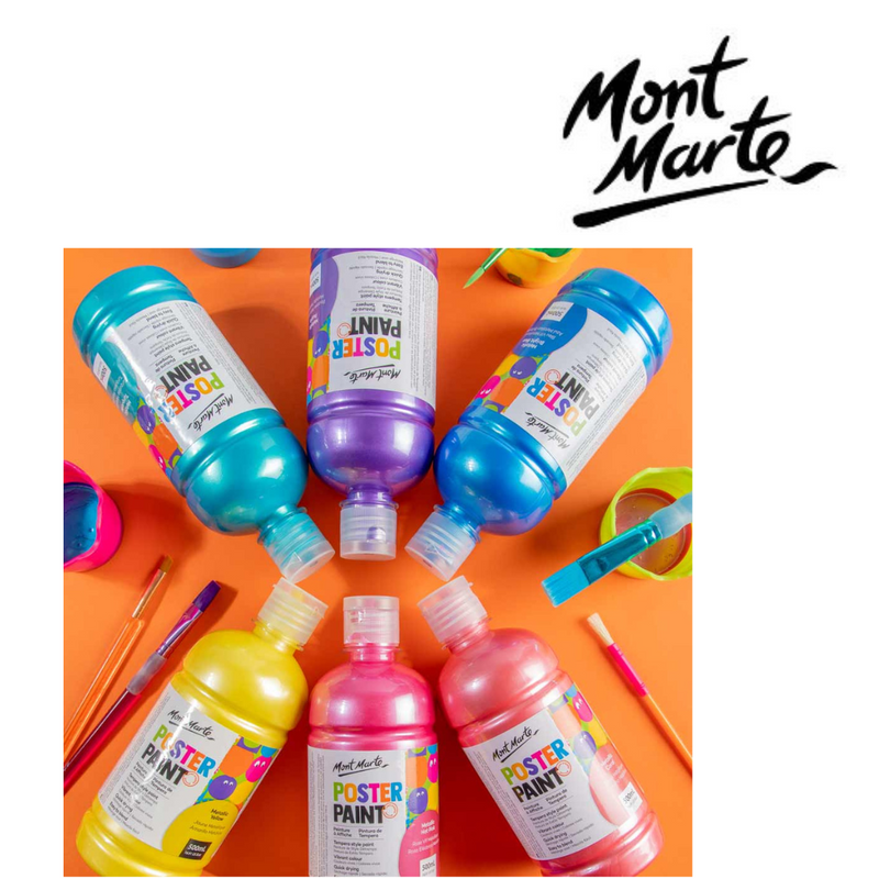 MM Poster Paint 500ml Metallic Hot Pink with shimmering hot pink colour for posters, crafts, and school art projects.