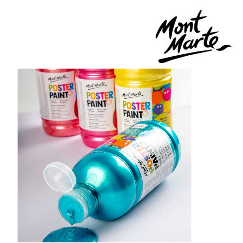 MM Poster Paint 500ml Metallic Turquoise shimmer paint bottle for classroom art and poster projects