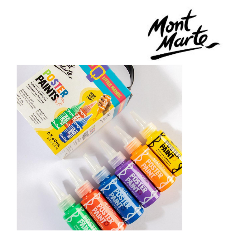 MM Poster Paint Set 6pc x 60ml assorted poster paints for kids school projects, posters, crafts and classroom art activities