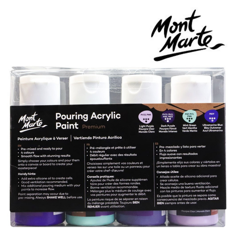 MM Ethereal fluid acrylic paints 4 x 60ml for swipes, dirty pours and abstract canvas art